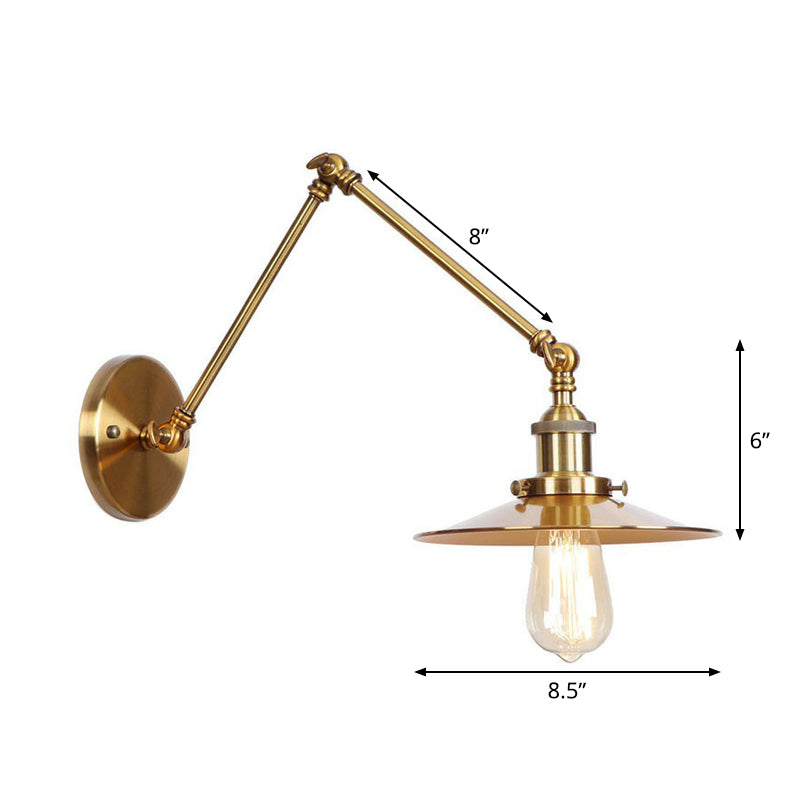 Skorter | Iron Brass Wall Lighting Scalloped/Horn/Cone Single 6"/8" Width Antique Wall Lamp with Swing Arm