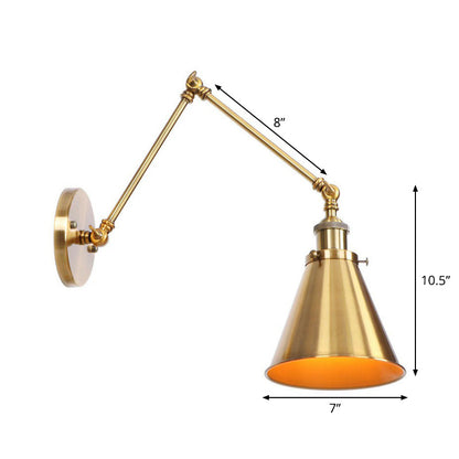 Skorter | Iron Brass Wall Lighting Scalloped/Horn/Cone Single 6"/8" Width Antique Wall Lamp with Swing Arm