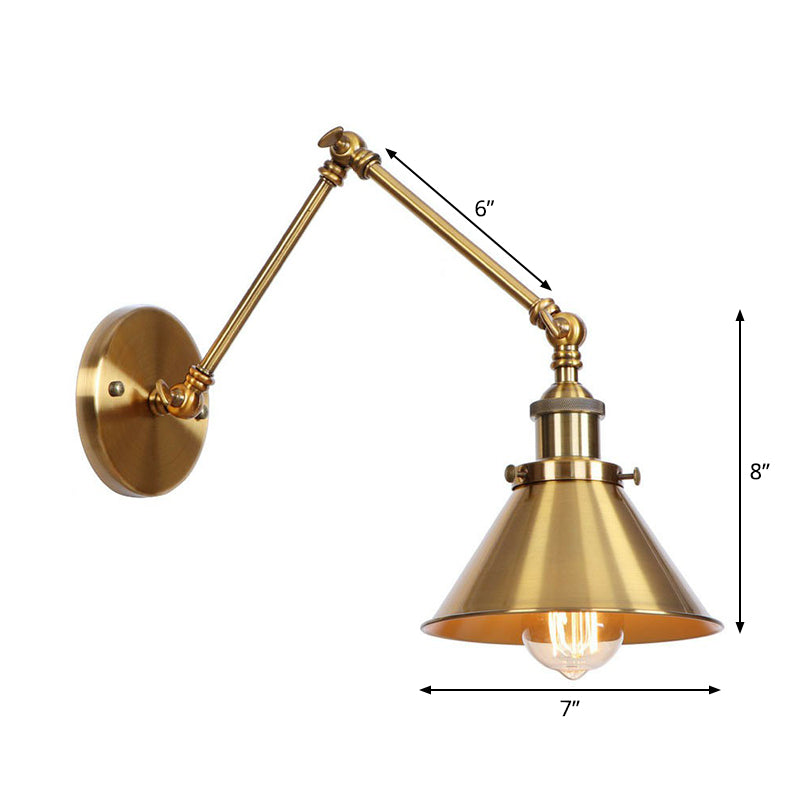 Skorter | Iron Brass Wall Lighting Scalloped/Horn/Cone Single 6"/8" Width Antique Wall Lamp with Swing Arm