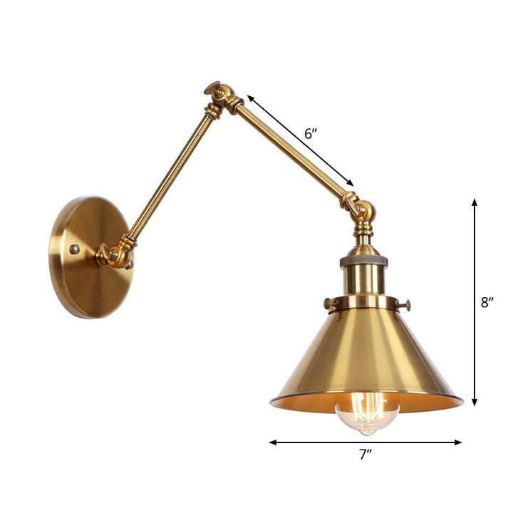 Skorter | Iron Brass Wall Lighting Scalloped/Horn/Cone Single 6"/8" Width Antique Wall Lamp with Swing Arm