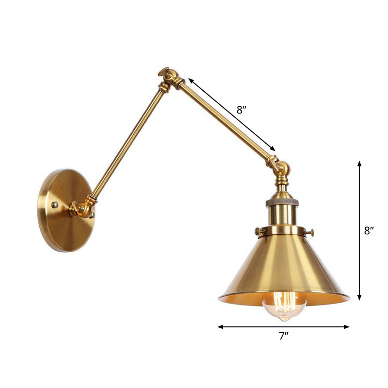 Skorter | Iron Brass Wall Lighting Scalloped/Horn/Cone Single 6"/8" Width Antique Wall Lamp with Swing Arm