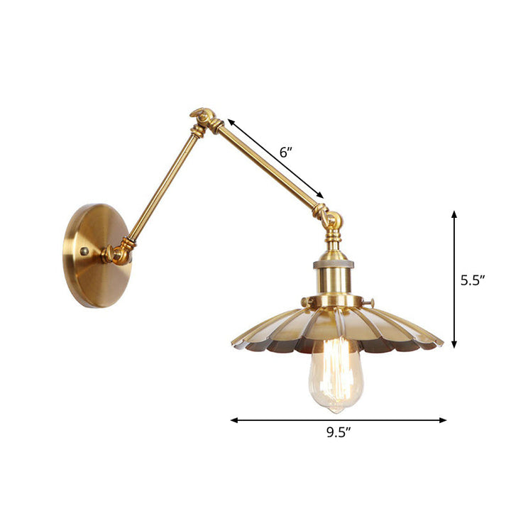Skorter | Iron Brass Wall Lighting Scalloped/Horn/Cone Single 6"/8" Width Antique Wall Lamp with Swing Arm