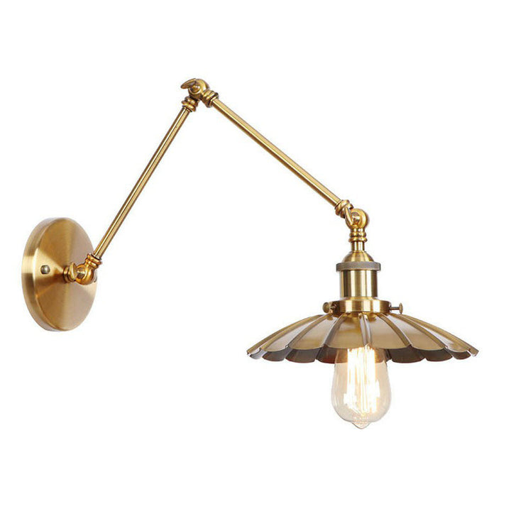 Skorter | Iron Brass Wall Lighting Scalloped/Horn/Cone Single 6"/8" Width Antique Wall Lamp with Swing Arm