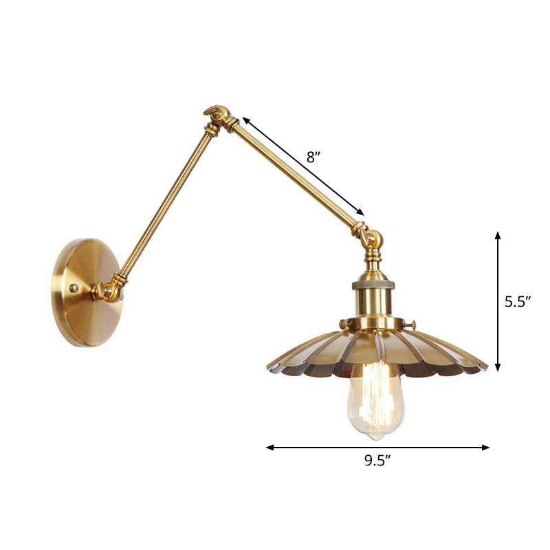 Skorter | Iron Brass Wall Lighting Scalloped/Horn/Cone Single 6"/8" Width Antique Wall Lamp with Swing Arm