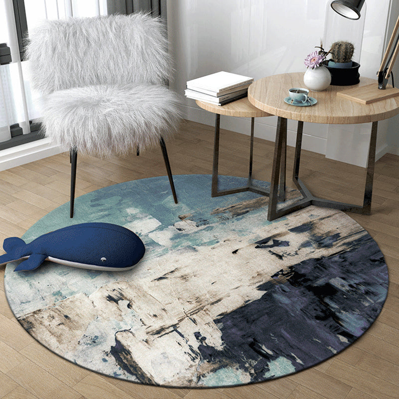 Skorter | Dark Industrial Area Rug Synthetic Abstract Oil Painting Print Rug Stain Resistant Carpet for Home Decor
