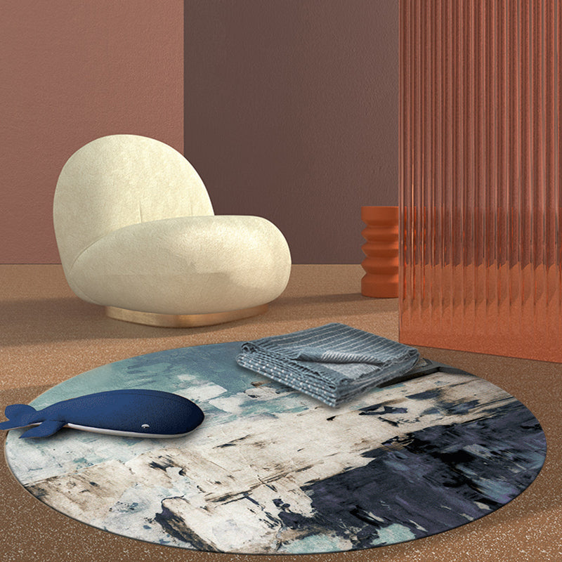 Skorter | Dark Industrial Area Rug Synthetic Abstract Oil Painting Print Rug Stain Resistant Carpet for Home Decor