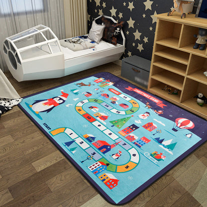Skorter | Cartoon Railway Area Rug Multicolored polypropylene rug pet-friendly non-slip rug for children