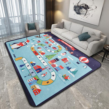 Skorter | Cartoon Railway Area Rug Multicolored polypropylene rug pet-friendly non-slip rug for children
