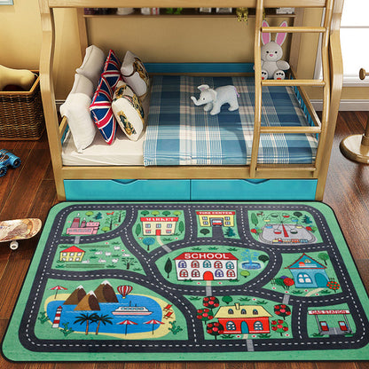 Skorter | Cartoon Railway Area Rug Multicolored polypropylene rug pet-friendly non-slip rug for children