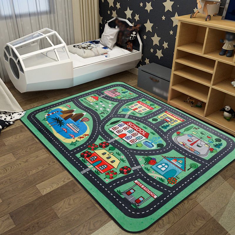 Skorter | Cartoon Railway Area Rug Multicolored polypropylene rug pet-friendly non-slip rug for children