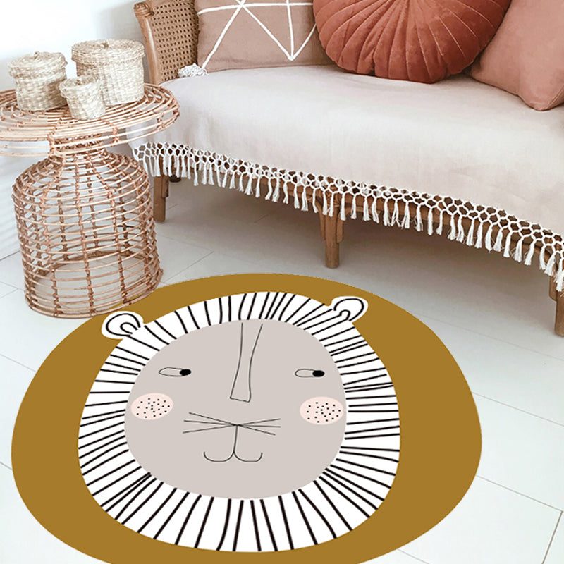 Skorter | Dark Color Cartoon Area Rug Synthetic Animal Head Carpet Stain Resistant Non-Slip Rug for Children's Room