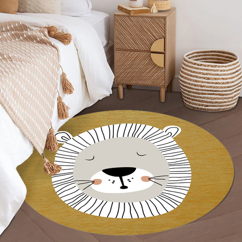 Skorter | Dark Color Cartoon Area Rug Synthetic Animal Head Carpet Stain Resistant Non-Slip Rug for Children's Room