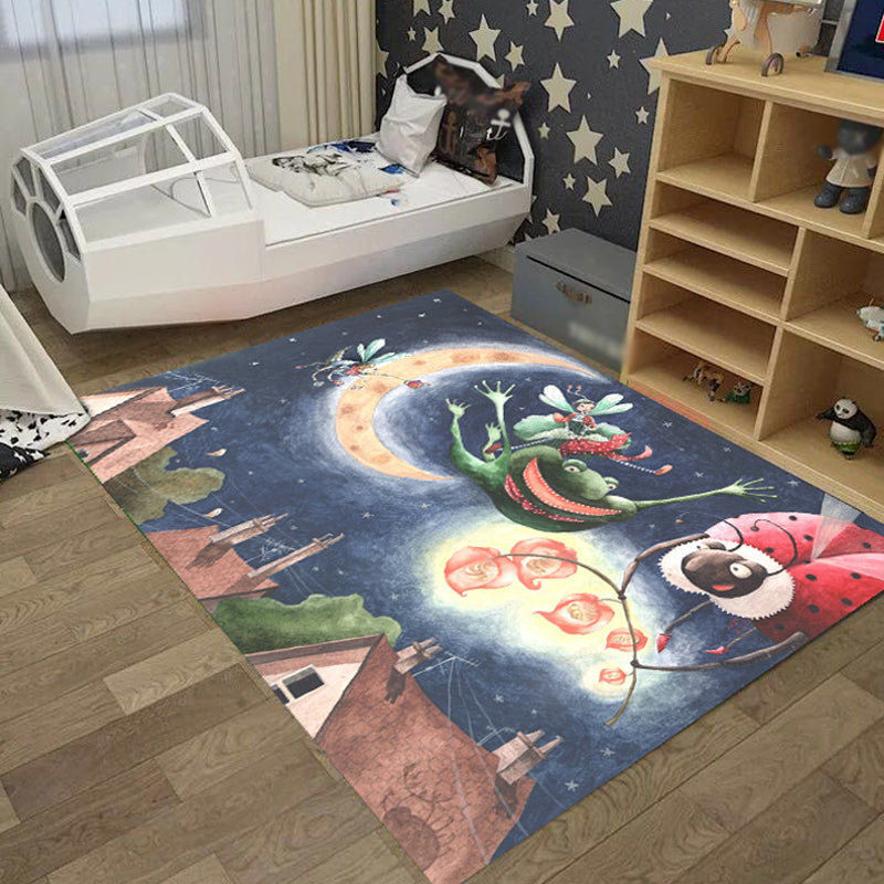 Skorter | Cool Kids Rug Dark Color Fantasy World Area Rug Non-Slip Backing Washable Rug for Kids Room