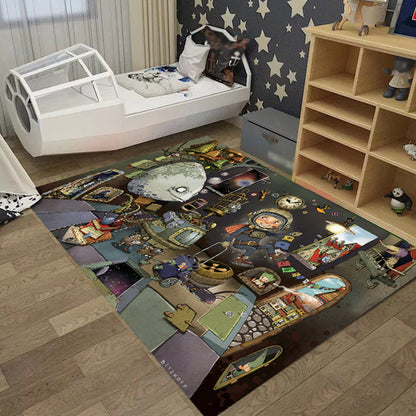 Skorter | Cool Kids Rug Dark Color Fantasy World Area Rug Non-Slip Backing Washable Rug for Kids Room