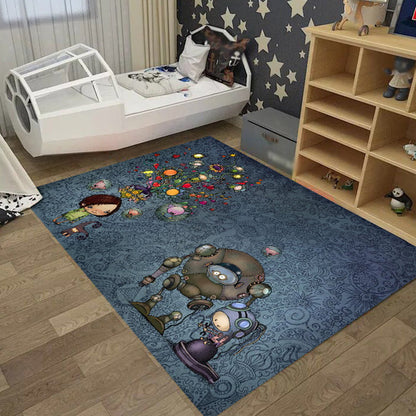 Skorter | Cool Kids Rug Dark Color Fantasy World Area Rug Non-Slip Backing Washable Rug for Kids Room