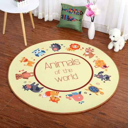Skorter | Cartoon Children's Mats Rug Dark Color Animal Land Rug Polyester Pet Friendly Non-Slip Rug