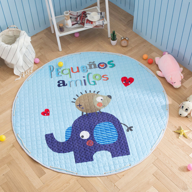 Skorter | Children’s Animal Play Rug Multicolored Cotton Rug Stain Resistant Pet Friendly Rug for Children's Room