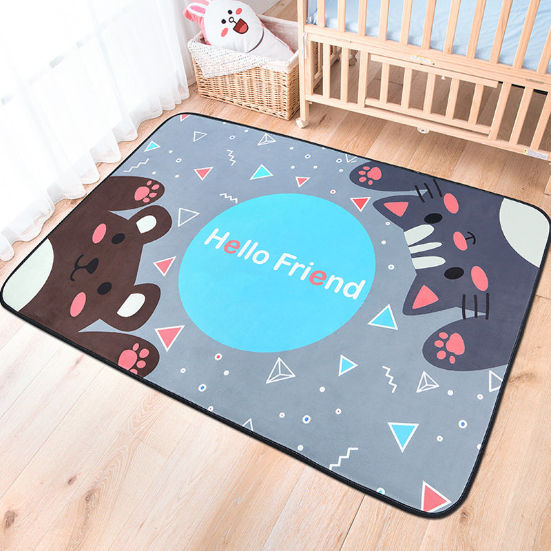 Skorter | Cheerful Animal Carpet with Inspirational Words Multicolored Cartoon Rug Polyester Non-Slip Mat for Children's Room