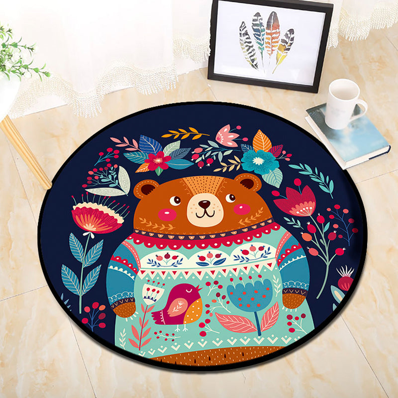 Skorter | Cartoon Baby Room Rug Multicolored Animal in the Forest Rug Polypropylene Stain Resistant Rug