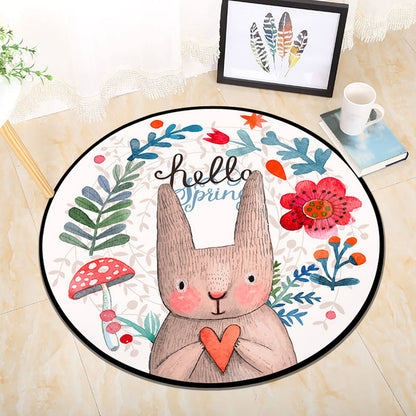 Skorter | Cartoon Baby Room Rug Multicolored Animal in the Forest Rug Polypropylene Stain Resistant Rug