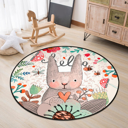 Skorter | Cartoon Baby Room Rug Multicolored Animal in the Forest Rug Polypropylene Stain Resistant Rug