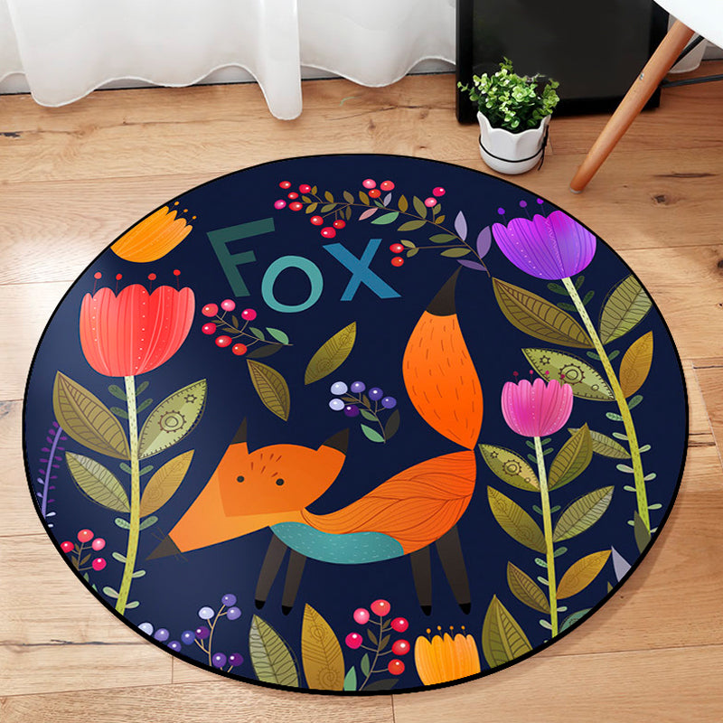 Skorter | Cartoon Baby Room Rug Multicolored Animal in the Forest Rug Polypropylene Stain Resistant Rug