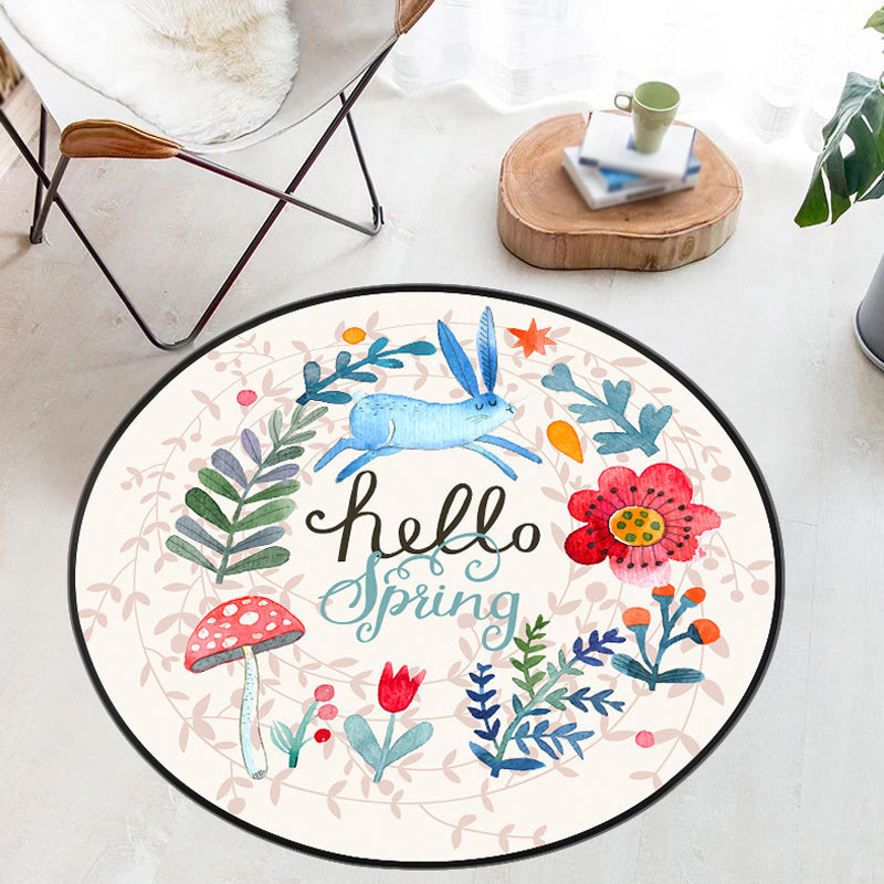 Skorter | Cartoon Baby Room Rug Multicolored Animal in the Forest Rug Polypropylene Stain Resistant Rug