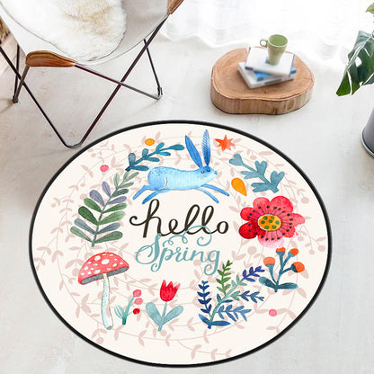 Skorter | Cartoon Baby Room Rug Multicolored Animal in the Forest Rug Polypropylene Stain Resistant Rug