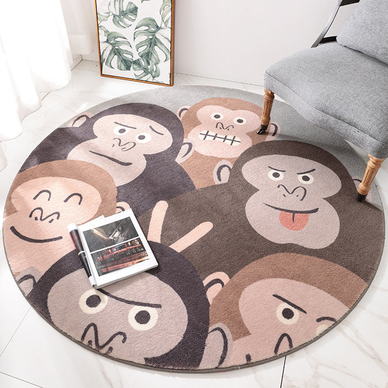 Skorter | Brown Cartoon Style Rug Synthetic Orangutans Making Faces Rug Non-Slip Back Rug for the Children's Room