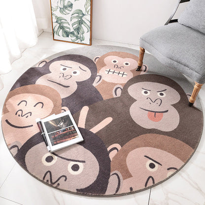 Skorter | Brown Cartoon Style Rug Synthetic Orangutans Making Faces Rug Non-Slip Back Rug for the Children's Room