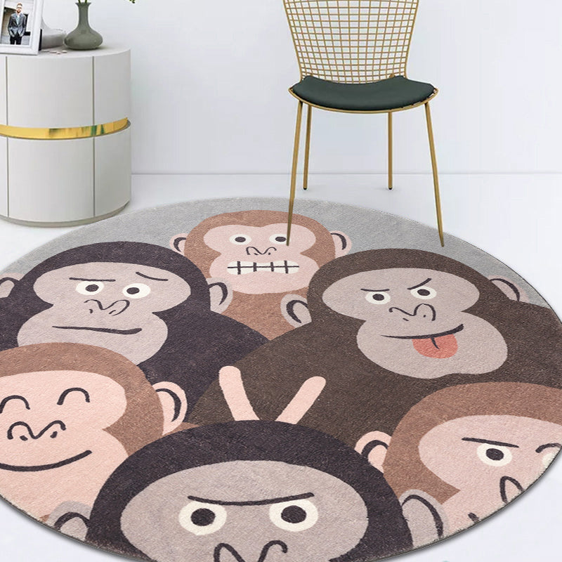 Skorter | Brown Cartoon Style Rug Synthetic Orangutans Making Faces Rug Non-Slip Back Rug for the Children's Room