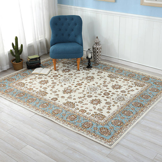 Skorter | Beige Vintage Carpet Polyester Flower Pattern Carpet Washable Pet-Friendly Non-Slip Back Carpet for Living Room