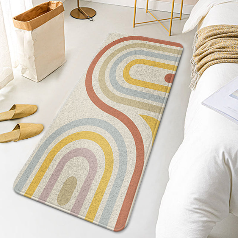 Skorter | Casual Multi Colored Modernism Carpet Polyester Swirl Stripe Pattern Carpet Washable Pet Friendly Non-Slip Carpet for Bedroom