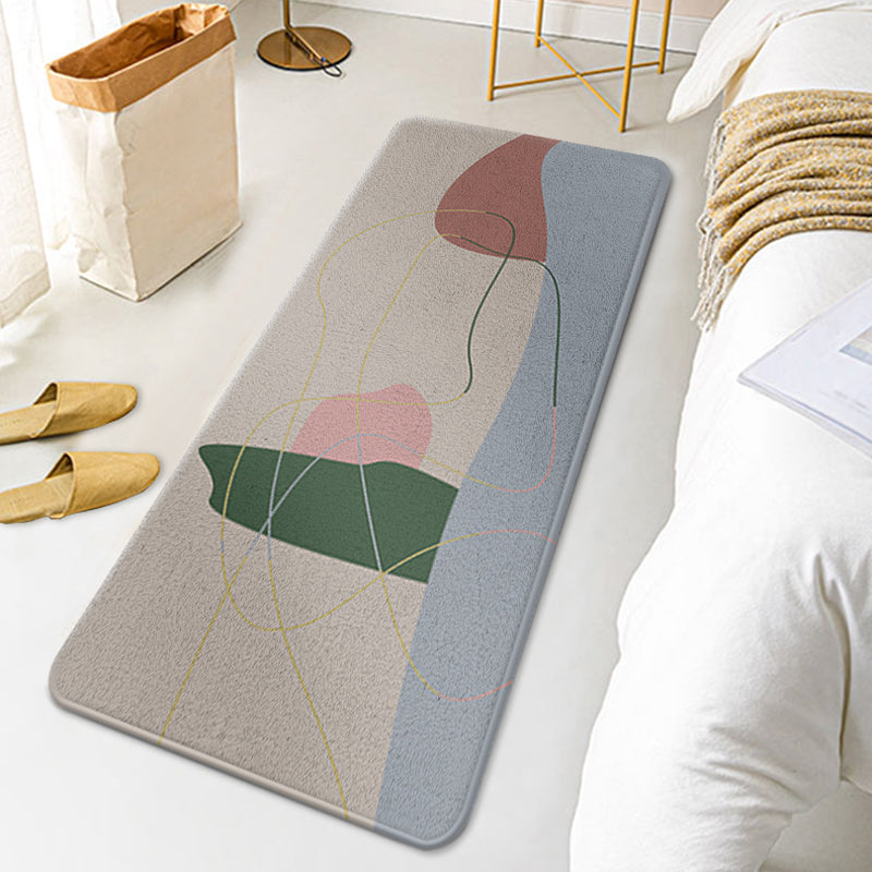 Skorter | Casual Multi Colored Modernism Carpet Polyester Swirl Stripe Pattern Carpet Washable Pet Friendly Non-Slip Carpet for Bedroom