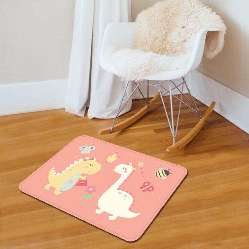 Skorter | Beautiful children's rug in pink and white with animal dinosaur butterfly bee pattern rug polyester washable rug for the nursery
