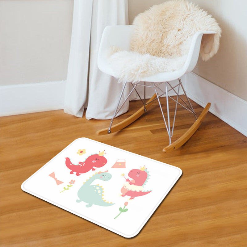 Skorter | Beautiful children's rug in pink and white with animal dinosaur butterfly bee pattern rug polyester washable rug for the nursery