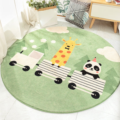 Skorter | Cute Kids Rug in Orange and Green Animal Cat Panda Train Pattern Rug Polyester Washable Rug for Children's Room