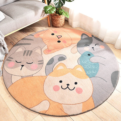 Skorter | Cute Kids Rug in Orange and Green Animal Cat Panda Train Pattern Rug Polyester Washable Rug for Children's Room