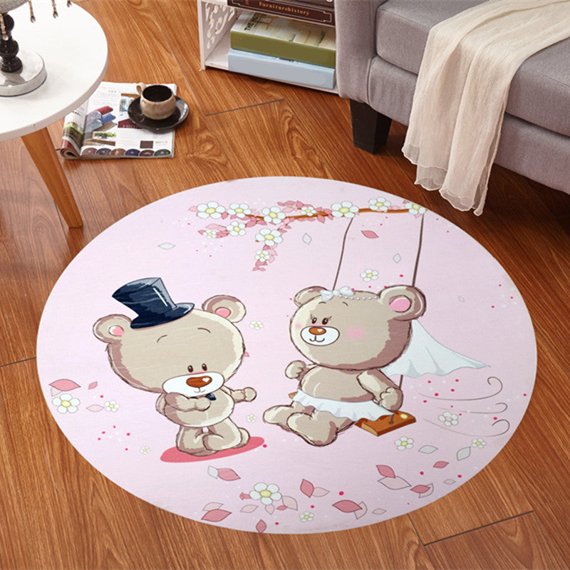 Skorter | Children's room rug in pink and purple animal horse bear print rug polyester stain-resistant rug