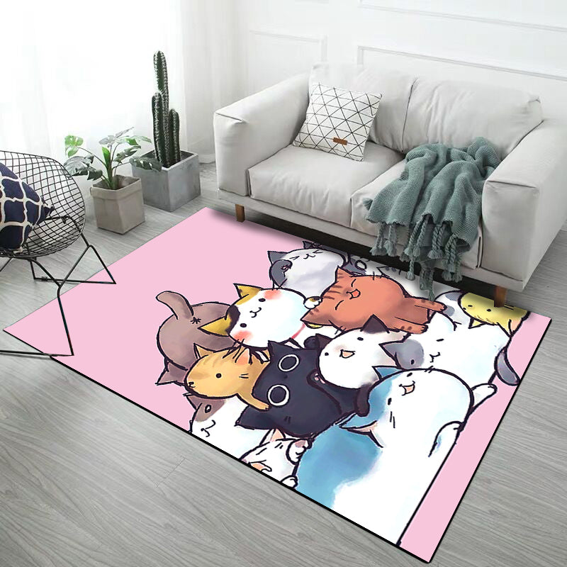 Skorter | Beautiful children's rug in black and pink animal cat dog pattern rug polyester machine washable rug for the children's room