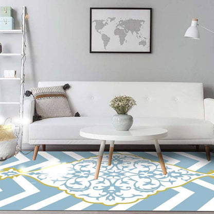 Skorter | Blue and white Moroccan carpet polyester medallion pattern carpet pet-friendly washable anti-slip backing carpet for decoration