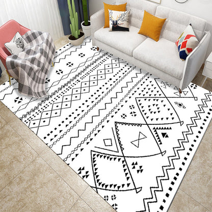 Skorter | Black and White Geometric Trellis Rug Native Americana Rug for Bedroom Synthetic Pet Friendly Stain Resistant Rug