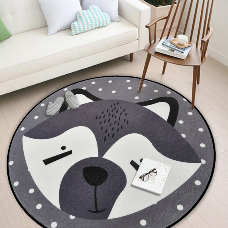 Skorter | Casual Kids Rug in Black and Gray Animal Pattern Rabbit Bear Fox Panda Rug Polyester Washable Rug for the Children's Room