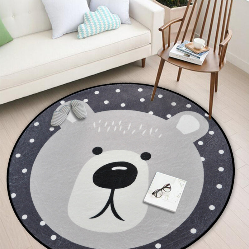 Skorter | Casual Kids Rug in Black and Gray Animal Pattern Rabbit Bear Fox Panda Rug Polyester Washable Rug for the Children's Room