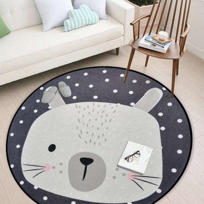 Skorter | Casual Kids Rug in Black and Gray Animal Pattern Rabbit Bear Fox Panda Rug Polyester Washable Rug for the Children's Room