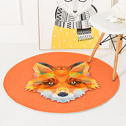 Skorter | Children's Room Rug in Orange and Ivory Animal Rabbit Lion Fox Print Rug Polyester Non-Slip Area Rug