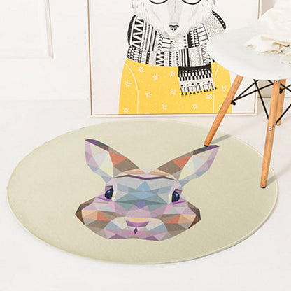 Skorter | Children's Room Rug in Orange and Ivory Animal Rabbit Lion Fox Print Rug Polyester Non-Slip Area Rug