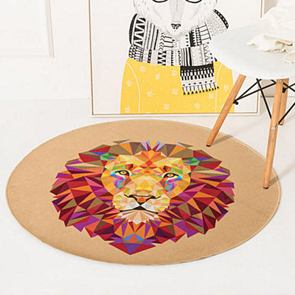 Skorter | Children's Room Rug in Orange and Ivory Animal Rabbit Lion Fox Print Rug Polyester Non-Slip Area Rug