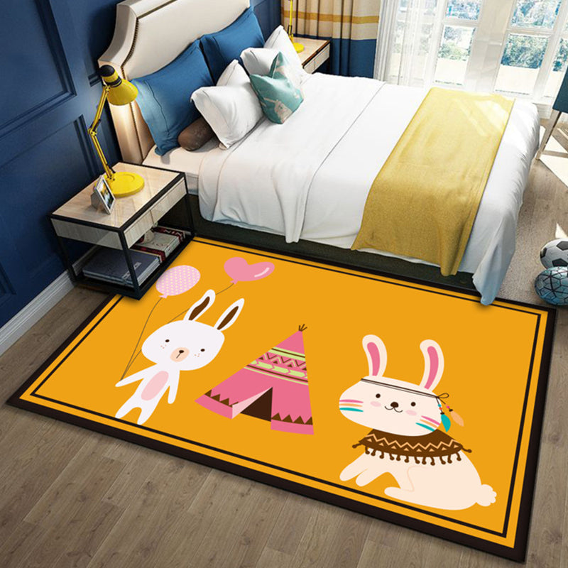 Skorter | Beautiful multicolored children's carpet polyester animal pattern rug washable pet-friendly non-slip rug for the children's room