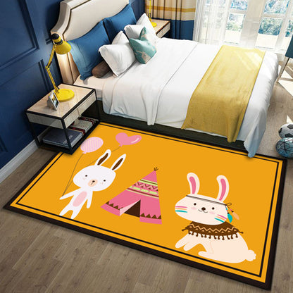 Skorter | Beautiful multicolored children's carpet polyester animal pattern rug washable pet-friendly non-slip rug for the children's room
